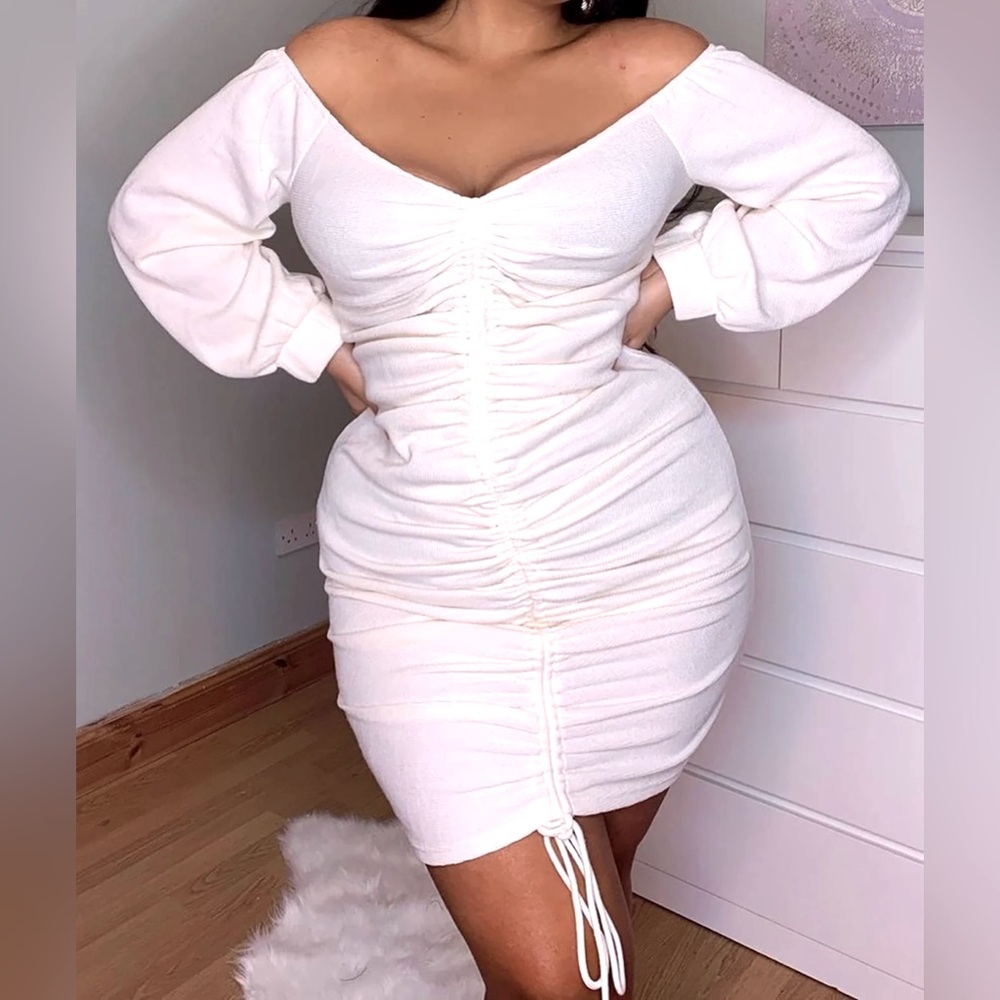 Fashion Nova - “Baby I’m In Love” Ruched Dress in Cream (original $40)